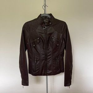 Jou Jou Faux-Leather Band-Collar Moto Jacket